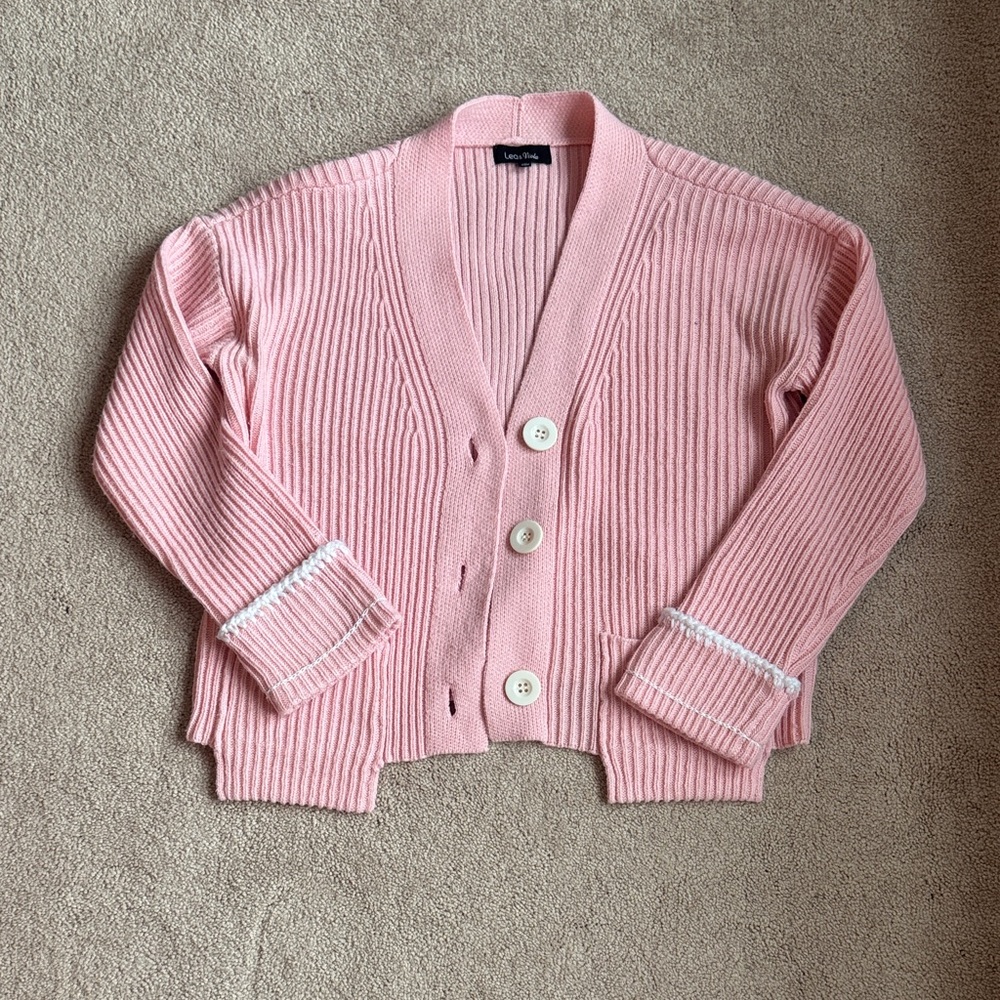 Pink Ribbed Button Cardigan